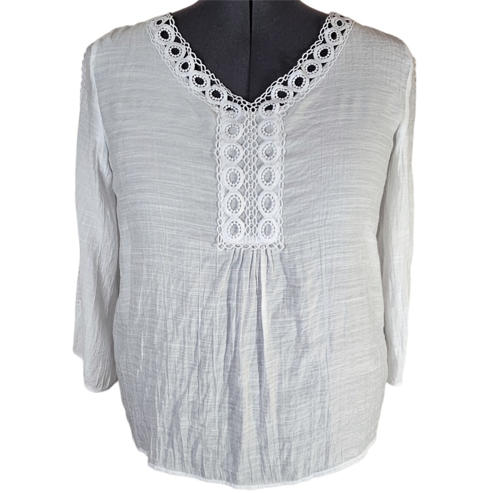 Counterparts Peasant Blouse Womens XL White Lace Trim Boho Cottagecore Ethereal
